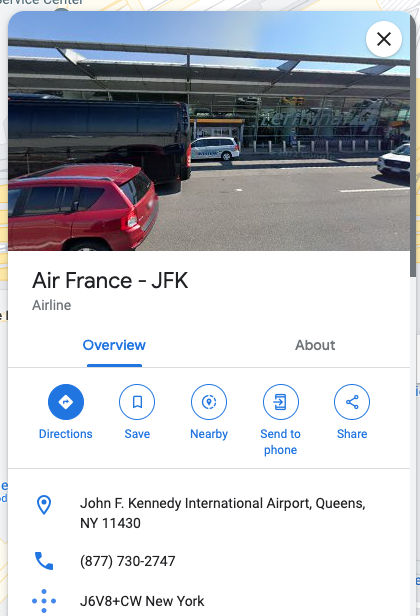 Scam Number for Air France in JFK Airport on Google Maps
